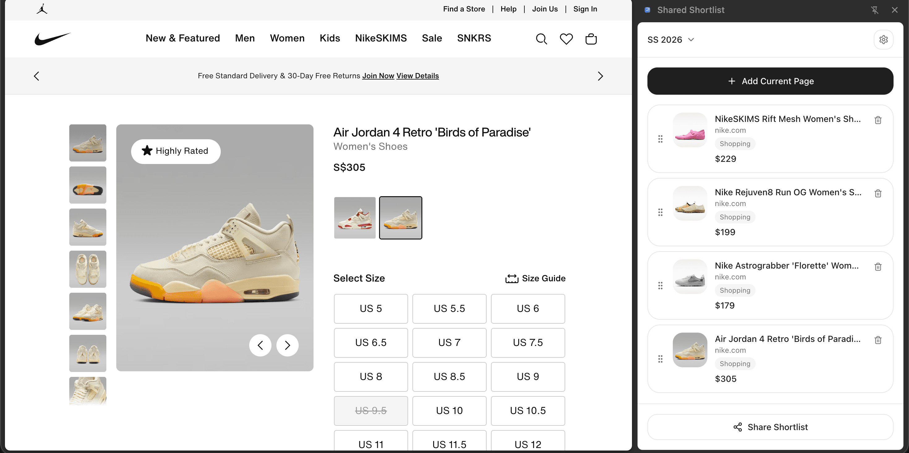 The stashvote side panel saving a product from a shopping site